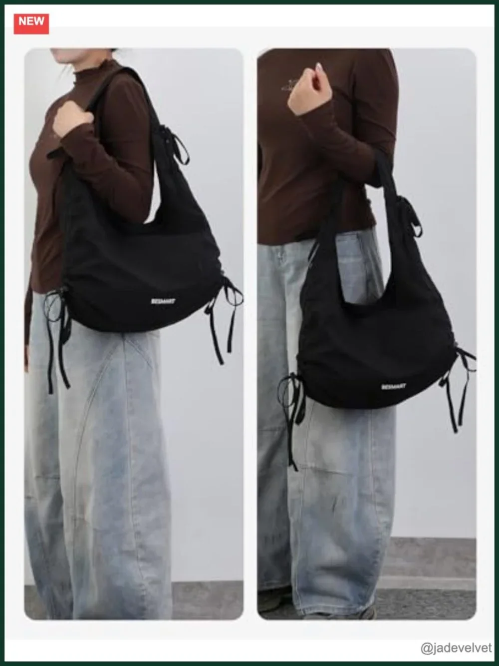 Large Nylon Hobo Bag with Magnetic Closure, Crossbody Tote, Shoulder Bag for